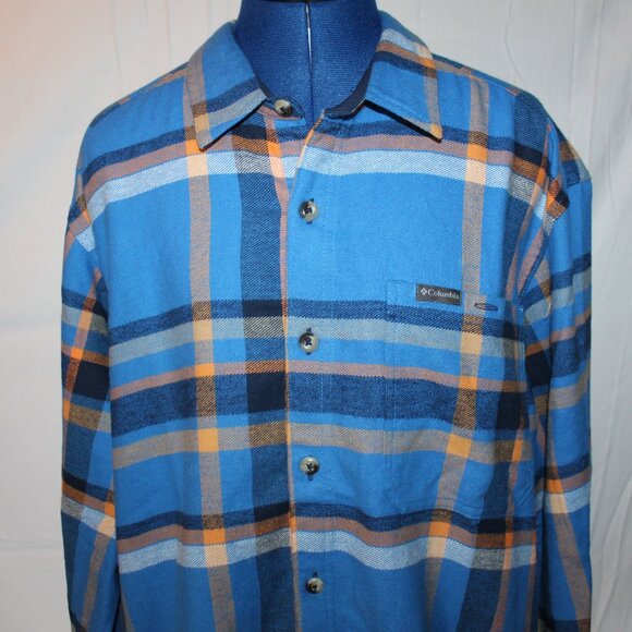 Columbia Mens Large Button Up Pitchstone Heavyweight Flannel Shirt-Bright Indigo - Picture 3 of 10